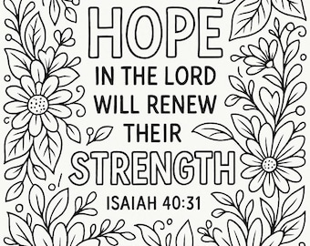 Isaiah 40:31 Coloring Page | Christian Adult Coloring Sheet | Scripture Art Printable | Faith-Based Self Care | Bible Verse Floral Page