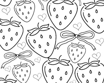 Strawberry Bow Pattern Coloring Page for Adults – Aesthetic Printable Art