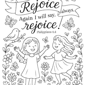 Philippians 4:4 Coloring Page – Rejoice in the Lord Always – Christian Printable Bible Verse Art for Kids & Adults