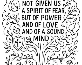 2 Timoteo 1:7 Versetti della Bibbia da colorare – Fede, potere e amore Arte biblica ispiratrice