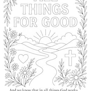 Romans 8:28 Bible Verse Coloring Page | Christian Scripture Printable | Faith-Based Adult Coloring Sheet | All Things for Good