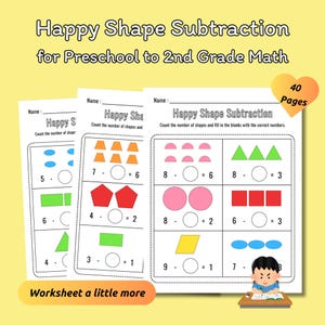Happy Shape Subtraction within 10 l 40 Pages Color Math Worksheets for Preschool to 2nd Grade