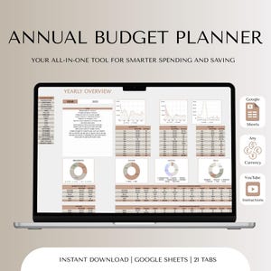 Annual Budget Planner, Expense Tracker, Monthly Budget, Debt Tracker, Budget Spreadsheet, Financial Planner, Paycheck Budget, Bill Tracker