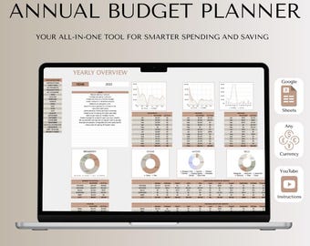 Annual Budget Planner, Expense Tracker, Monthly Budget, Debt Tracker, Budget Spreadsheet, Financial Planner, Paycheck Budget, Bill Tracker