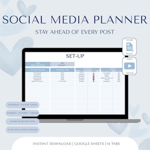 Planificador de influencers, Calendario de marketing, Calendario de contenido, Rastreador de redes sociales, Gestor de redes sociales, Hojas de cálculo de Google, Planificador de Instagram