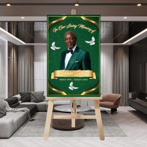 Plantilla de programa funerario Green Gold / Folleto de obituario para hombre (descarga digital)