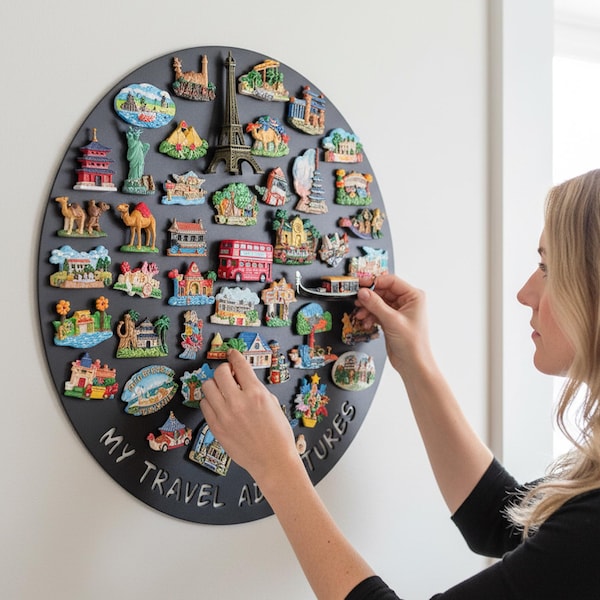 Custom Travel Souvenir Magnet Display Board, Travel Memory Wall Art, Magnetic Souvenir Organizer, Gift for Travel Lover, Housewarming Gift