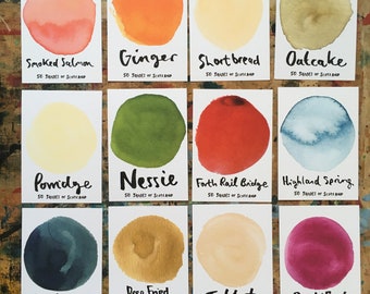 50 Shades of Scotland postcard sets. Random selection of Scottish colour spot postcards by Emily MacKenzie. Quirky Scottish stationery gift