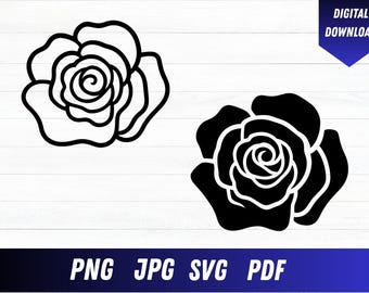 Flower svg, Rose svg, Rose outline svg, Rose silhouette svg - digital download svg, png, pdf, botanical svg, rose svg bundle