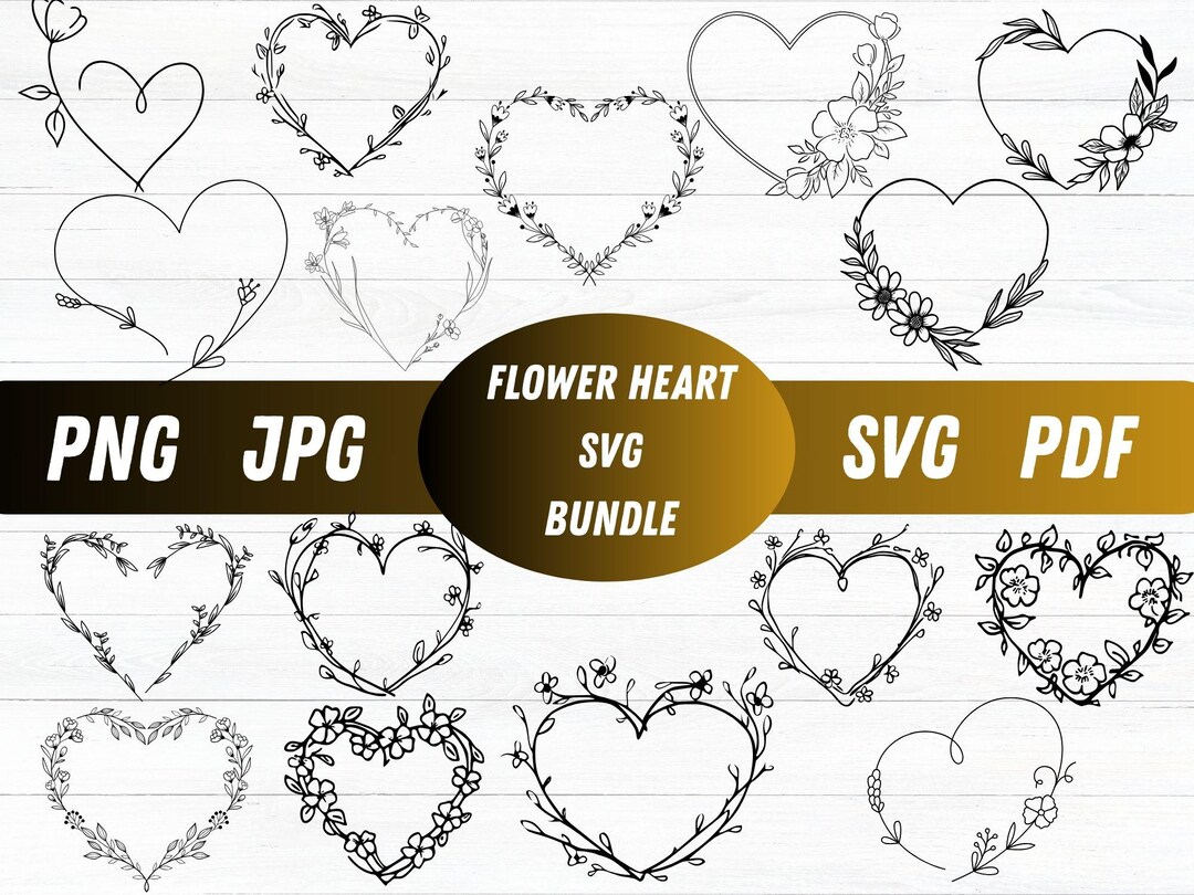 Floral Heart Frame SVG Bundle, Botanical Wedding Decor (digital ...