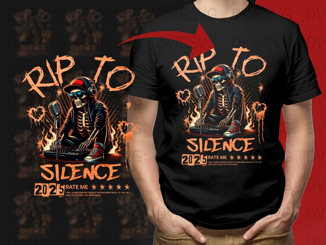 Unique Rips RIP to Silence T-shirt, Digital Art Print, Skull DJ Design, PNG ...