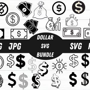 Dollar SVG, Money Bag SVG, Dollar Sign SVG Bundle, Dollar Sign Clip Art, Dollar Sign Cut Files, Money Bag Vector, Dollar Sign Cricut, Png