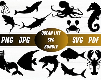 Ocean Life SVG Bundle | Sea Animals Cut Files (Digital Download)