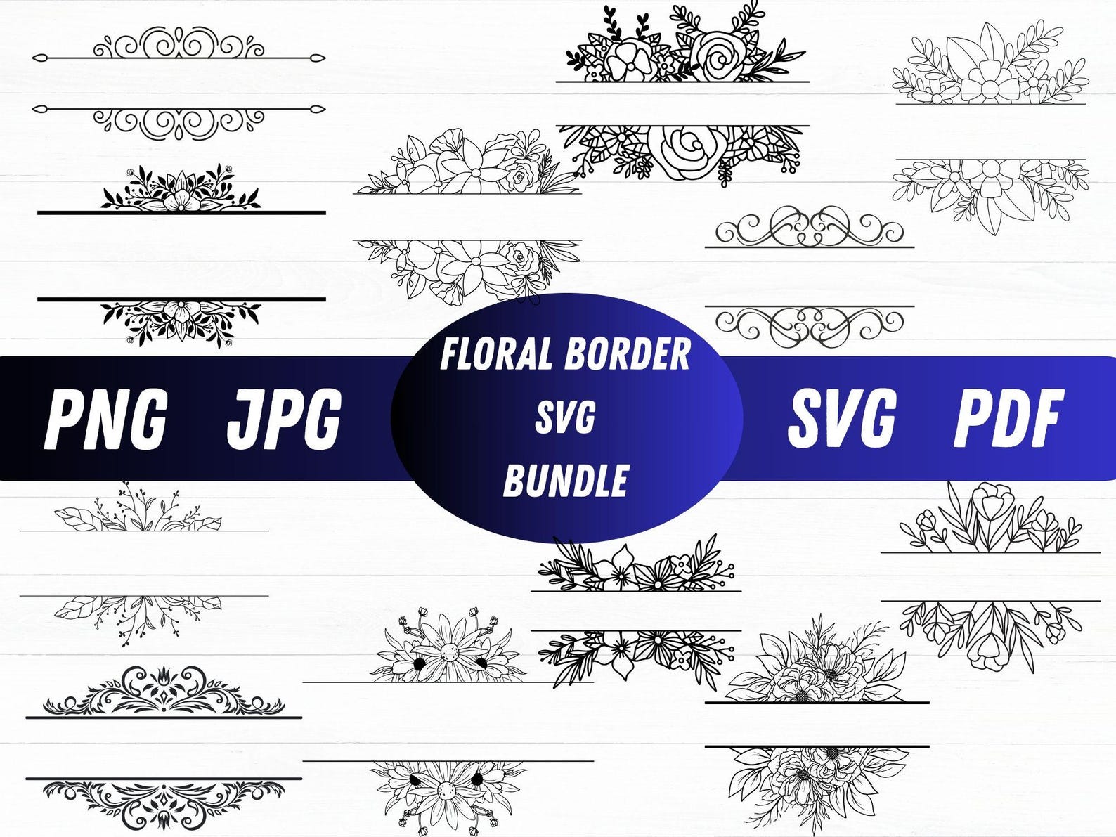 FLORAL BORDER Svg BUNDLE Flower Frame Svg File Cricut Botanical Border ...