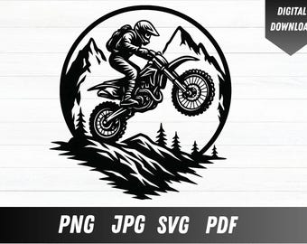 SVG de motociclista de motocross: imágenes prediseñadas de bicicleta de montaña para Cricut (descarga digital)