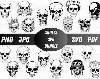 Paquete de imágenes SVG de calaveras, imágenes prediseñadas de esqueletos (archivos digitales)