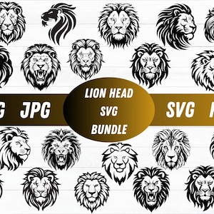 Lion Head SVG Bundle, Lions SVG, Lion Clipart, King Lion Silhouette Png, Roaring Lion Head Svg