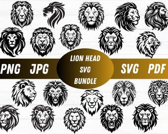 Lion Head SVG Bundle, Silhouette Clipart (Digital Download)