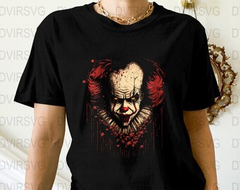 Diseño de camiseta de payaso espeluznante, arte digital, payaso de terror PNG, payaso de circo aterrador, estampado de camiseta de Halloween, arte de personajes de películas de terror