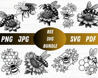Paquete SVG de abejas: imágenes prediseñadas de abejorros, archivos de corte florales para Cricut (descarga digital)