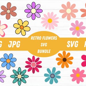Retro Flowers Svg, Flower Clipart, Daisy Flower Cut File,Boho Flower Svg,Flower Svg Bundle,Floral Png, Svg Files For Cricut,Instant Download