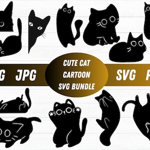 Cute Cat Cartoon Bundle, Kitten Svg, Cats SVG File Bundle pack, Cat Cut Files, Pet Silhouette