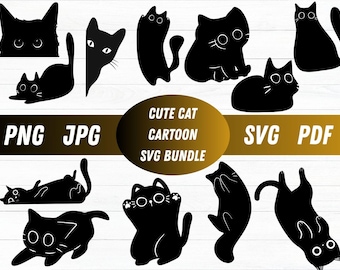 Cute Cat Cartoon Bundle, Kitten Svg, Cats SVG File Bundle pack, Cat Cut Files, Pet Silhouette