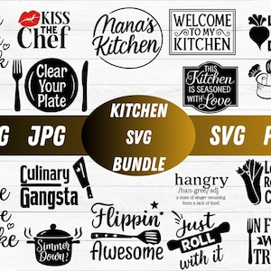 Kitchen Svg Bundle, Kitchen Monogram, Baking Svg, Cooking Svg, Potholder Svg, Kitchen Quotes Svg, Cut Files Cricut, Cutting Board Laser Png