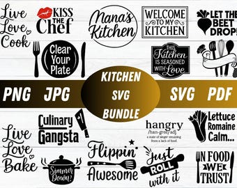 Paquete SVG de cocina: frases culinarias, monogramas y diseños de agarraderas (descarga digital)