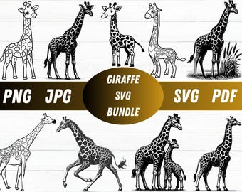 Giraffe SVG Bundle, Safari Animal Clipart (Digital Download)
