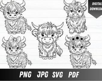 Floral Highland Cow SVG: Baby Cow Clipart (Digital Download)