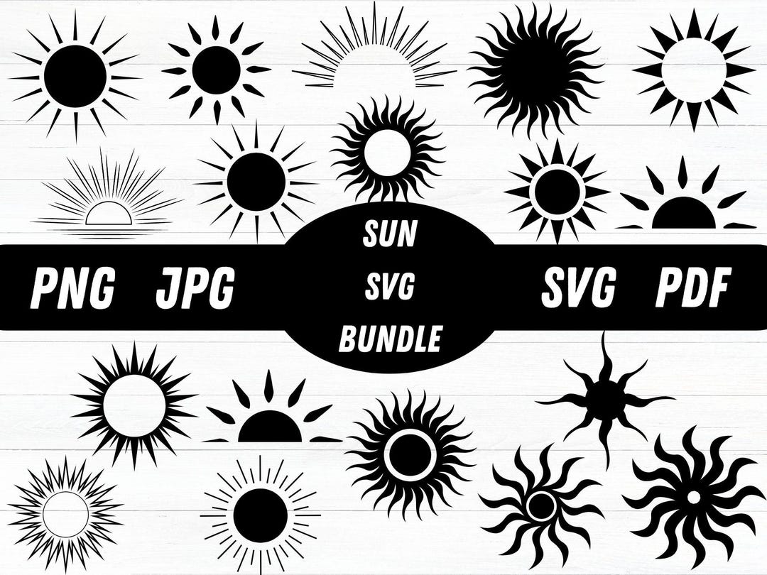 Sun SVG Bundle: Sunrise Clipart, Silhouette Cut File (digital Download ...