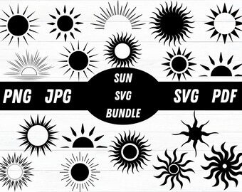 Sun SVG Bundle: Sunrise Clipart, Silhouette Cut File (Digital Download)