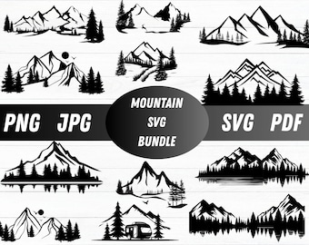 Mountain Silhouette SVG Bundle: Nature Clipart, Cut Files (Digital Download)