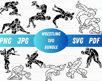 Paquete de archivos SVG de lucha libre, silueta de luchador, archivos de corte (descarga digital)