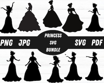 Princess Silhouette Svg Bundle, princess disney png, Clipart, Cricut, Digital Vector Cut File