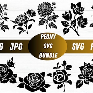 Peony Svg Bundle, Peony Flower Svg, Peony Clipart, Peony Cut Files For Cricut, Wedding Flowers Svg