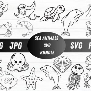 Sea Animals SVG, Ocean Svg, Sea Life Svg, Octopus Svg, Shark Svg, Seashell Svg, Dolphin Svg, Crab Svg, Ocean Animals Svg, Sea Animals Png