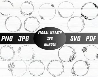 FLORAL WREATH SVG Bundle Circle Frame Svg Botanical Frame Wedding Wreath Svg Flower Garland Cricut Silhouette Svg Png Jpg Pdf