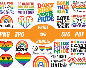 Orgullo Svg / Gay Svg / Lgbt Svg / Orgullo amor Svg / Orgullo Arcoíris Svg / Corazón Arcoíris Svg / El amor es amor / Todo por amor / Orgullo Gay Svg Bundle / Svg / Png