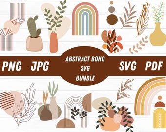 Elementos bohemios abstractos SVG, imágenes prediseñadas de formas bohemias, paquete de gráficos, flores bohemias SVG, PNG, SVG, PDF, uso comercial, descarga digital