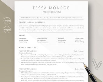 ATS Resume Template, Ats Friendly Resume, Ats Resume Template Word Professional Resume Template Ats, | Modern Ats Friendly Resume, modern cv