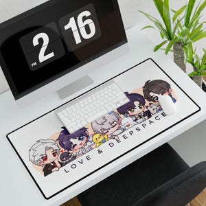 Love and Deepspace Desk Mat - &quot;Five Hearts, One Galaxy &quot; w/ Sylus, Rafayel, Xavier, Zayne, and Caleb