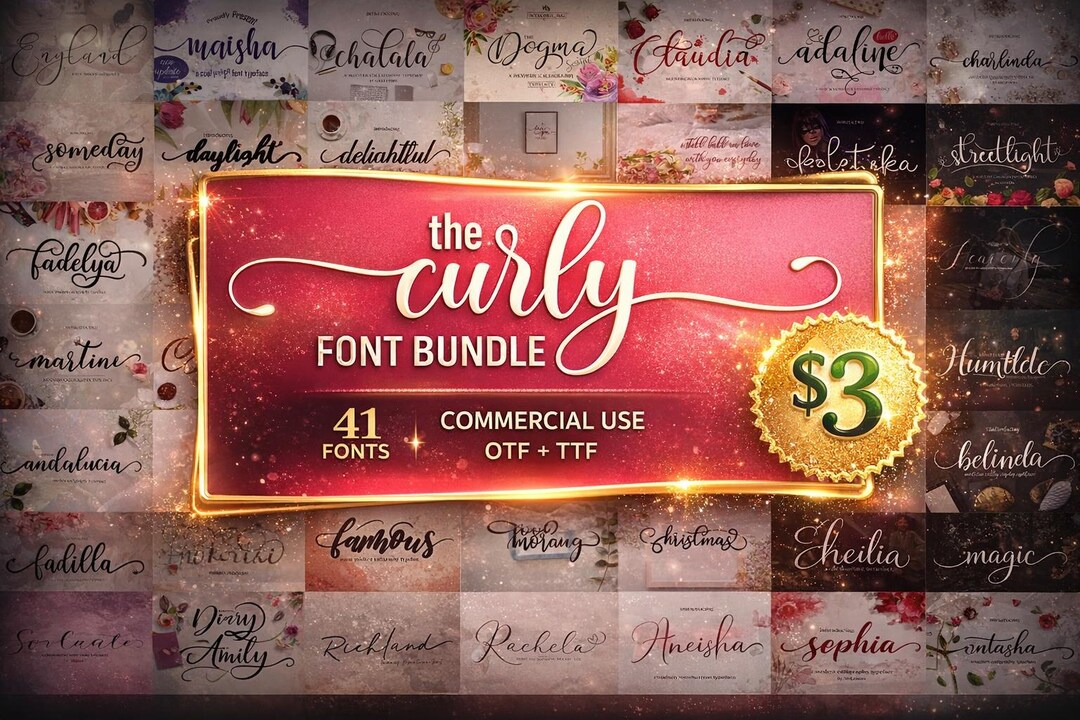 Curly Font Bundle SVG, Script Calligraphy, Handwritten Pack (digital ...