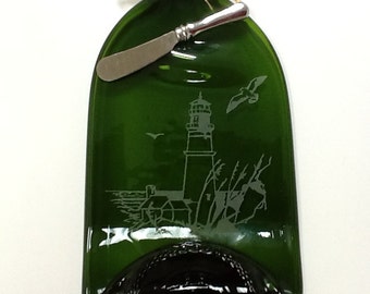 1.5L Fused Wine Bottle Cheese Tray, Lighthouse