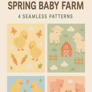 Pastel Farm Animals Seamless Patterns: Baby Shower Nursery Decor (Digital Download)