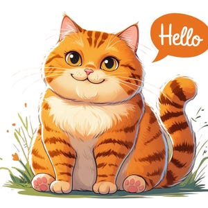 Cute Orange Tabby Cat Clipart | Kawaii Hello Cat PNG for Sublimation & Stickers | Clipart Printable Digital Download
