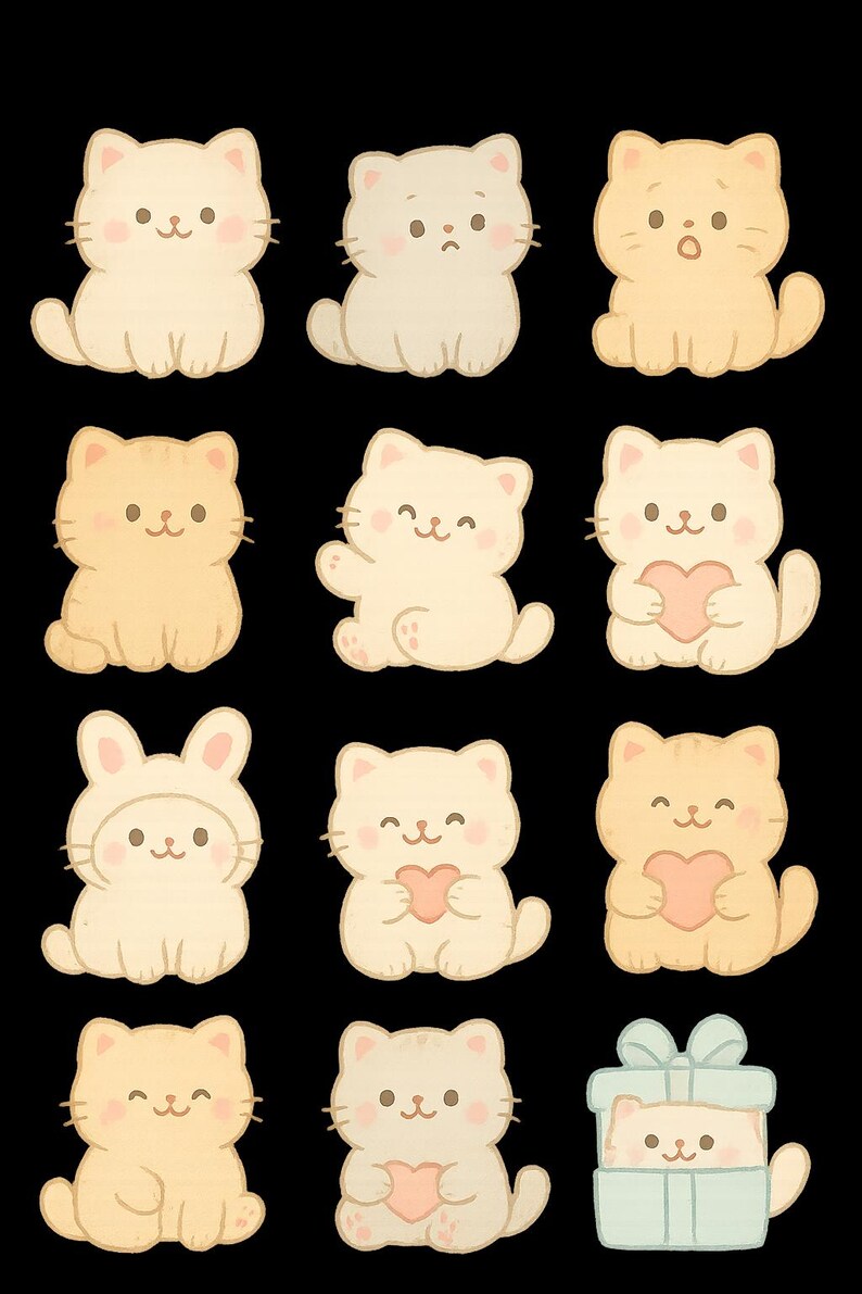 Plush Cat Sticker Set – Printable Kawaii Stickers | Cute Digital ...