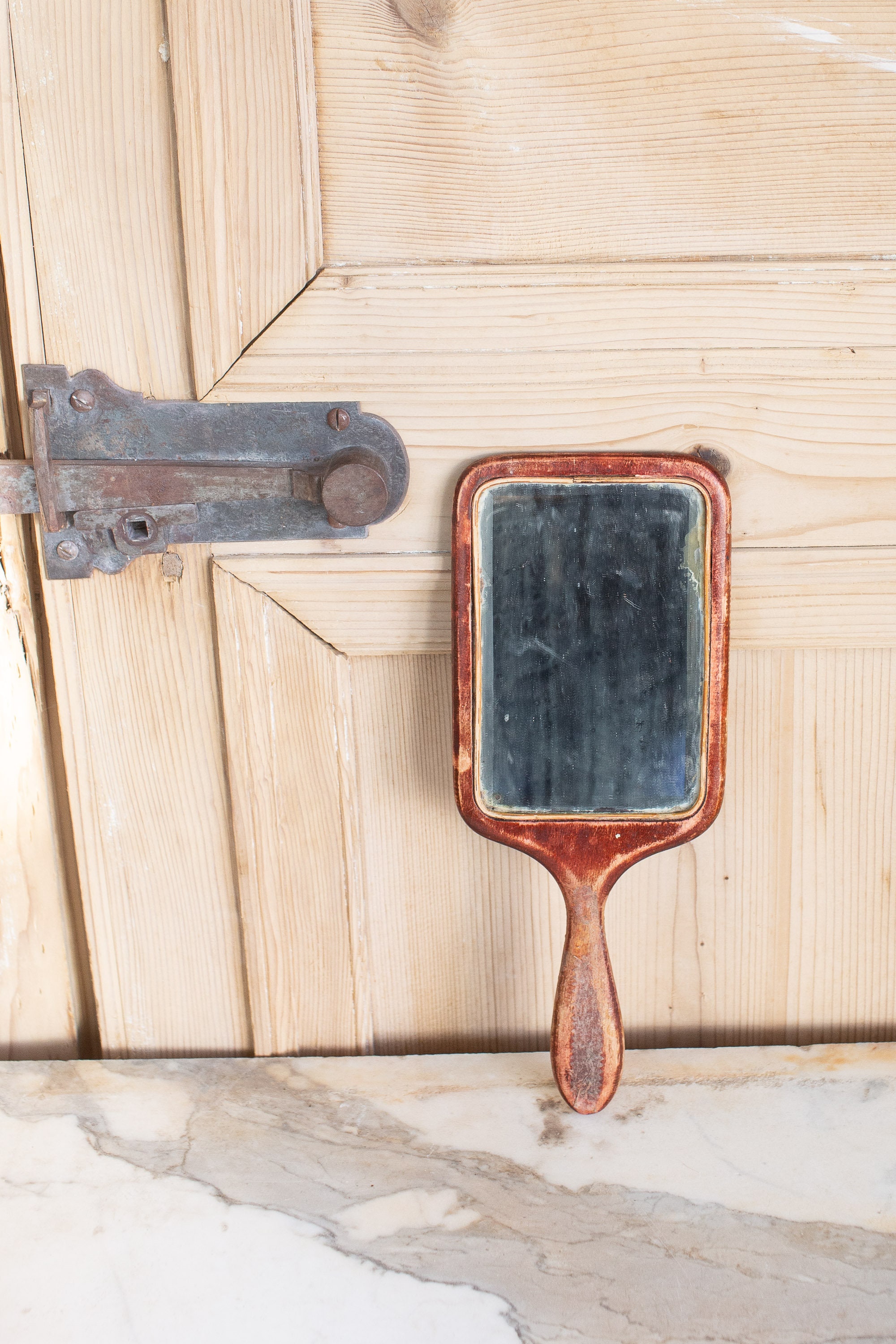Antique Beveled Hand Mirror. Wood Hand Mirror. Vintage Hand Etsy