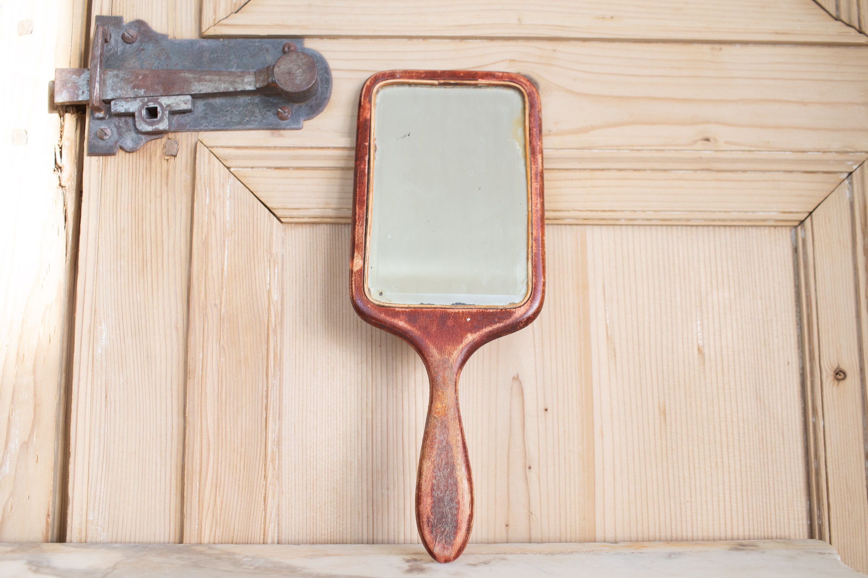 Antique Beveled Hand Mirror. Wood Hand Mirror. Vintage Hand Etsy